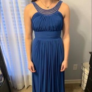 Blue formal Dress w Beaded neckline